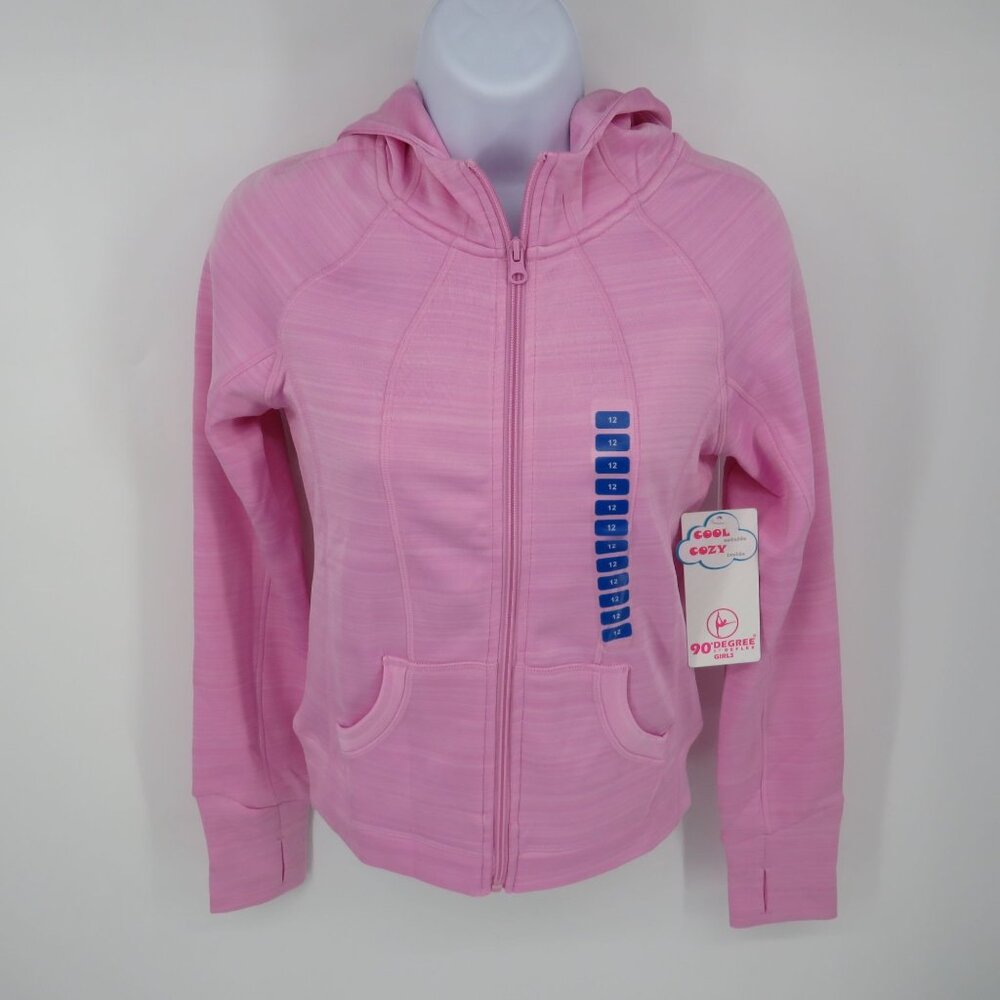 90 Degree By Reflex Girl's Pink Hooded Zip-Up Sweatshirt Size 12 NWT $58